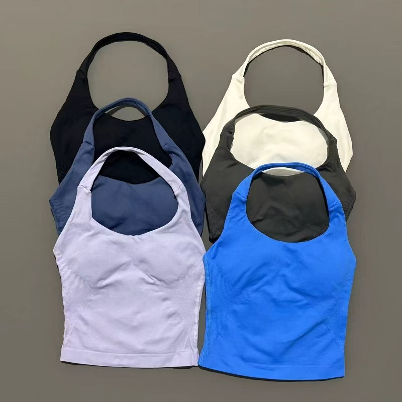 Suspender Tank Top - Damska sportowa bluzka typu halter, bezszwowa,